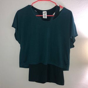 Blue/green tank top and cropped t-shirt combo.